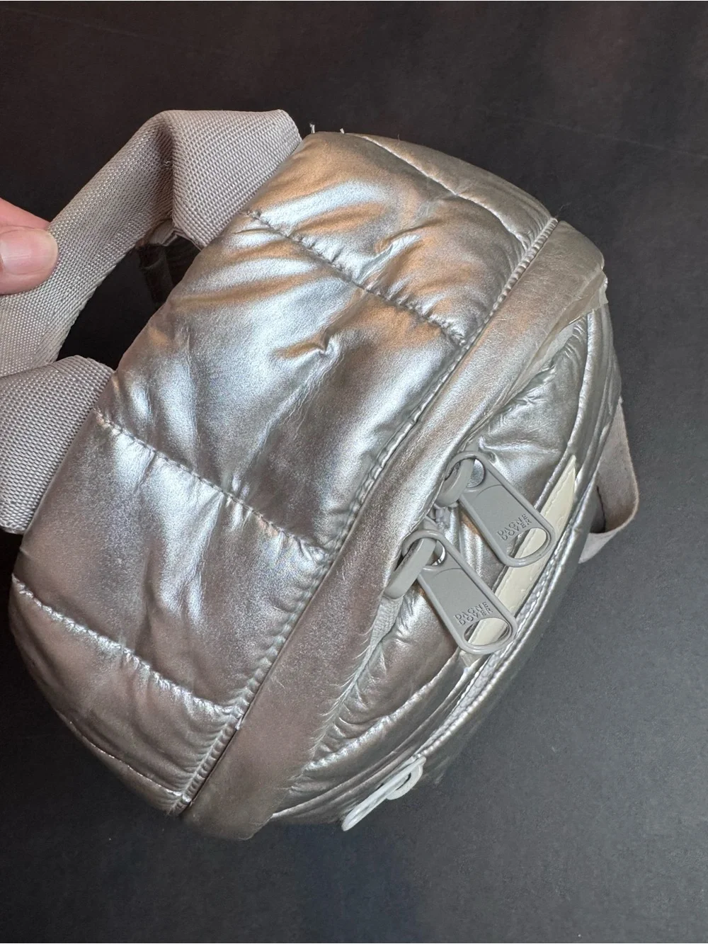 Dagne Dover Silver Quilted Mini Backpack Metallic Lightweight Travel Bag